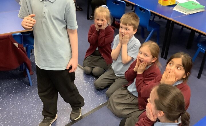 Image of Today in RE we discovered what the bread and wine symbolise in the Easter story and then we freeze framed the last supper.   Great effort Year 2