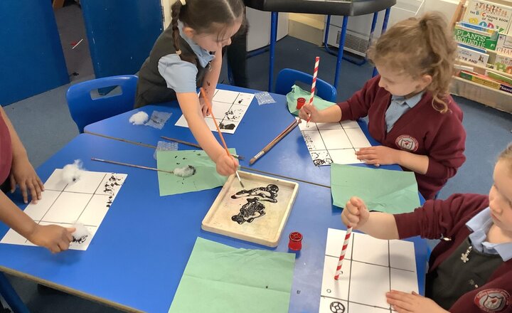 Image of We’re still exploring mark-making in Art using a variety of tools. Our focus has been on creating various shapes and playing with light and dark. The results are truly stunning!
