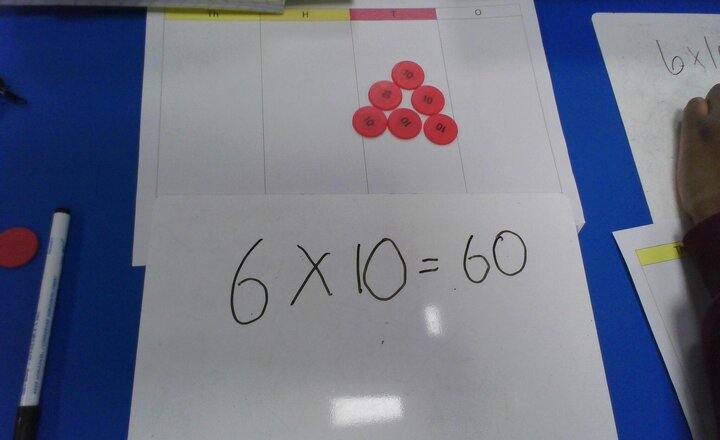 Image of Multiplying by 10 using place value counters